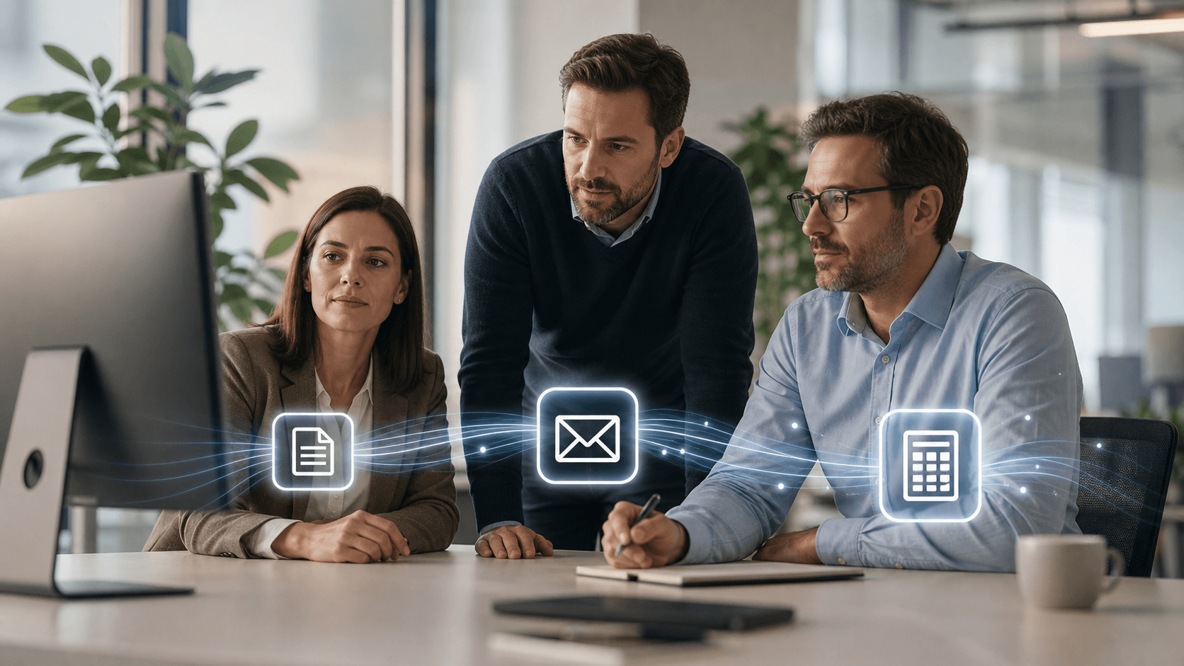 Technikteam überwacht Webhook-Ereignisse im digitalen Rechnungsprozess