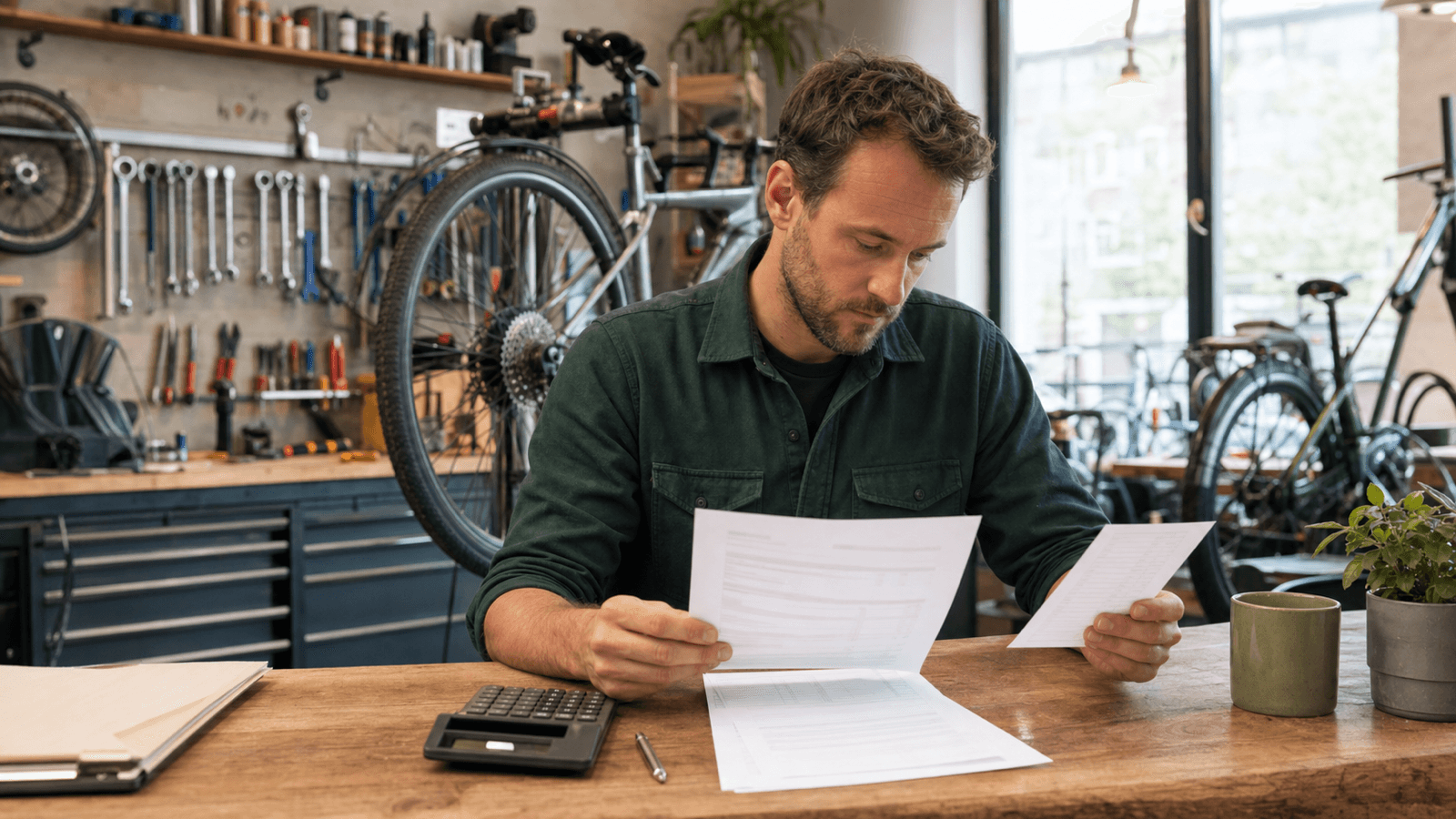 Inhaber einer Fahrradwerkstatt gleicht eine Teilzahlung mit dem offenen Restbetrag einer Rechnung ab